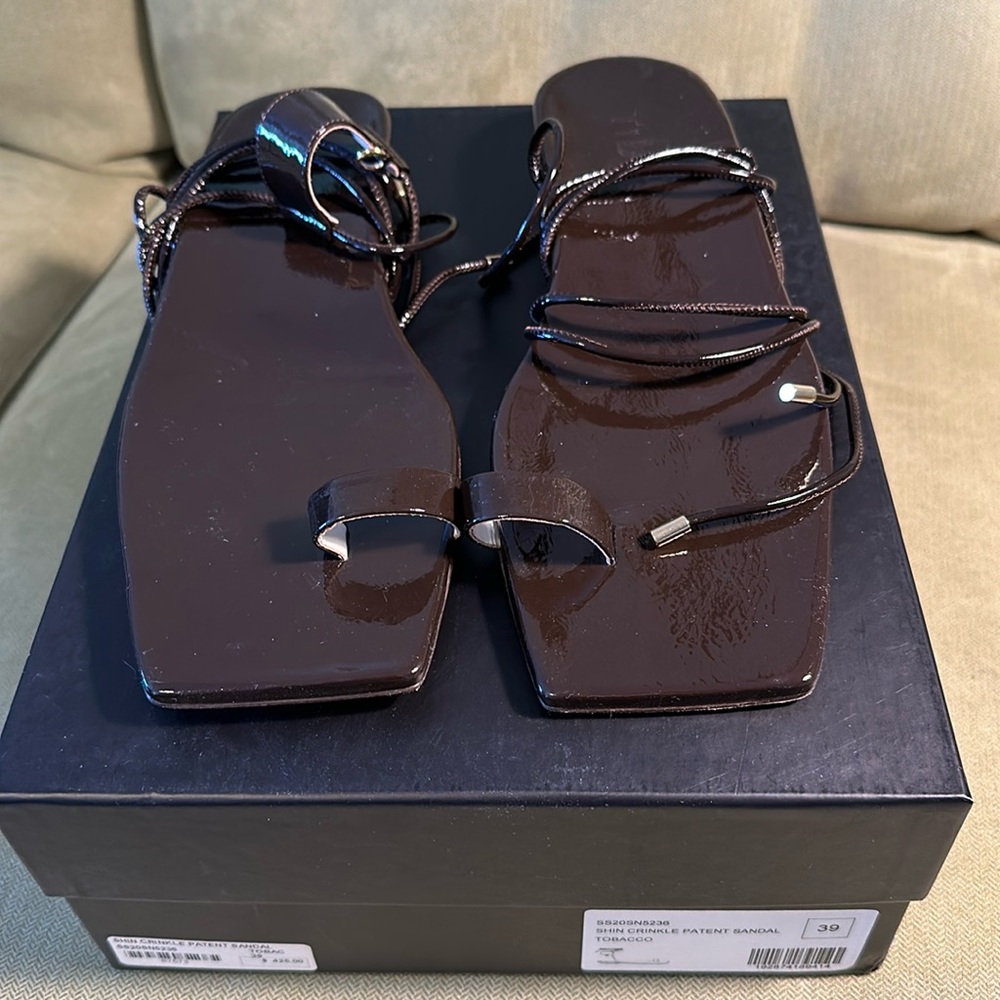 Tibi shin crinkle and tobacco sandal 39
